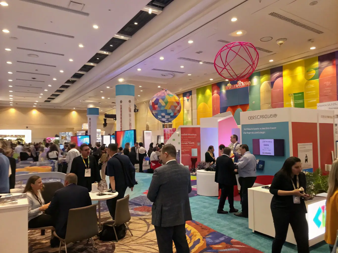 A photograph of the Sandton Convention Centre in Johannesburg, South Africa, bustling with attendees during a tech conference. The image captures the energy and excitement of the event, with people networking and engaging in discussions.