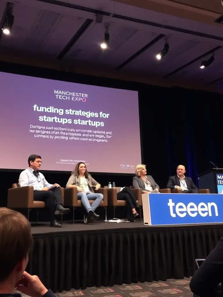 A photograph of a panel discussion at the Durban Tech Expo, featuring industry leaders discussing 'The Future of Cybersecurity' with a moderator.