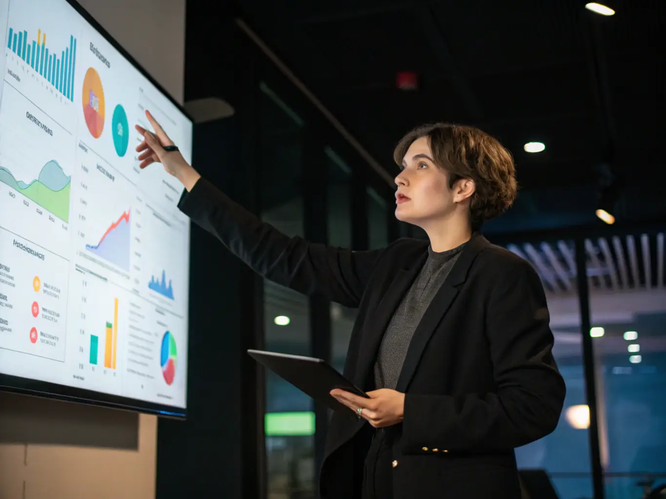 A close-up shot of a speaker presenting on stage at a SynergyUno conference in Durban, South Africa, with slides displaying data analytics and machine learning concepts.